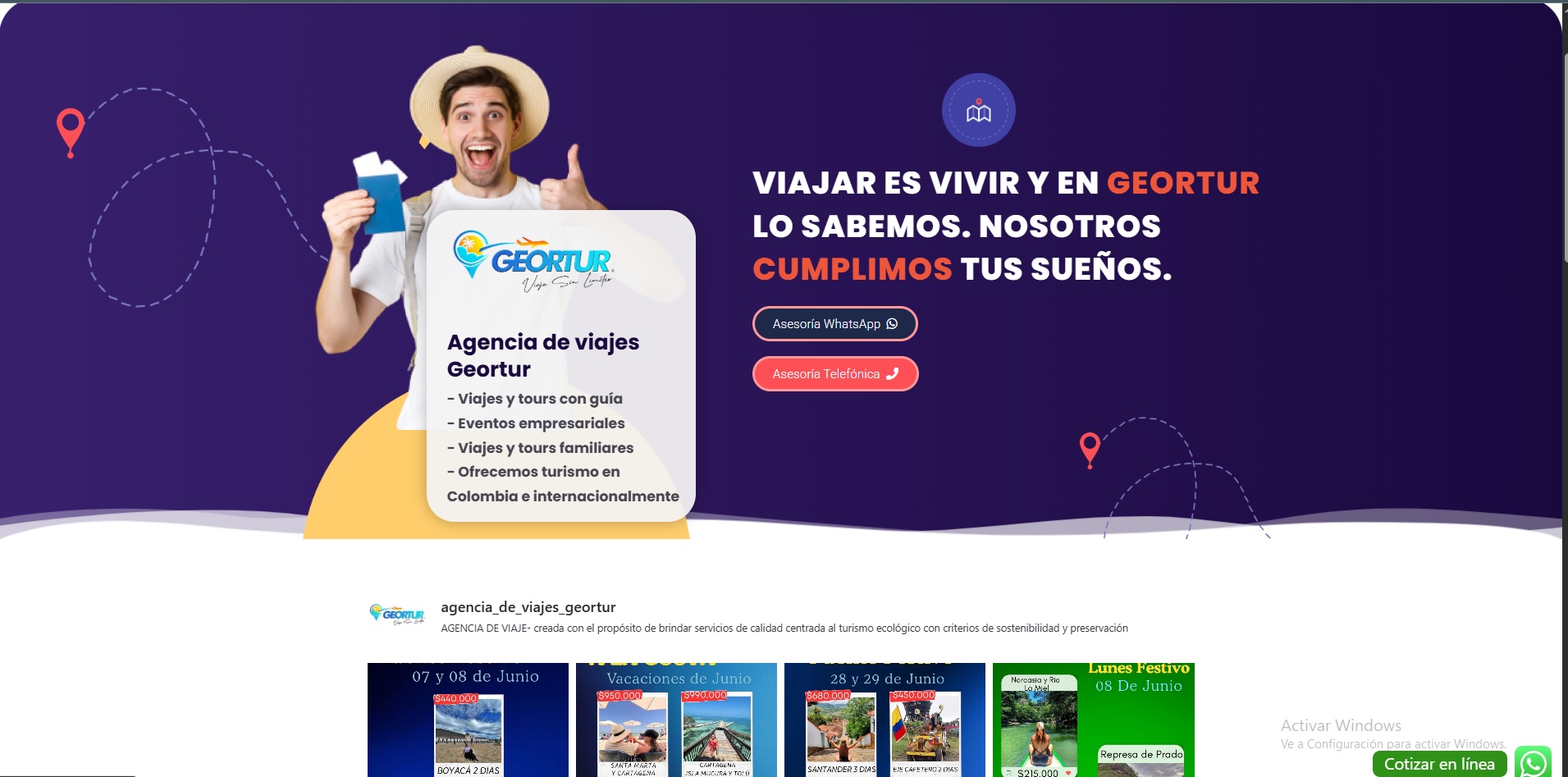 Diseño web agencia de viajes Geortur — paquetes turísticos Colombia