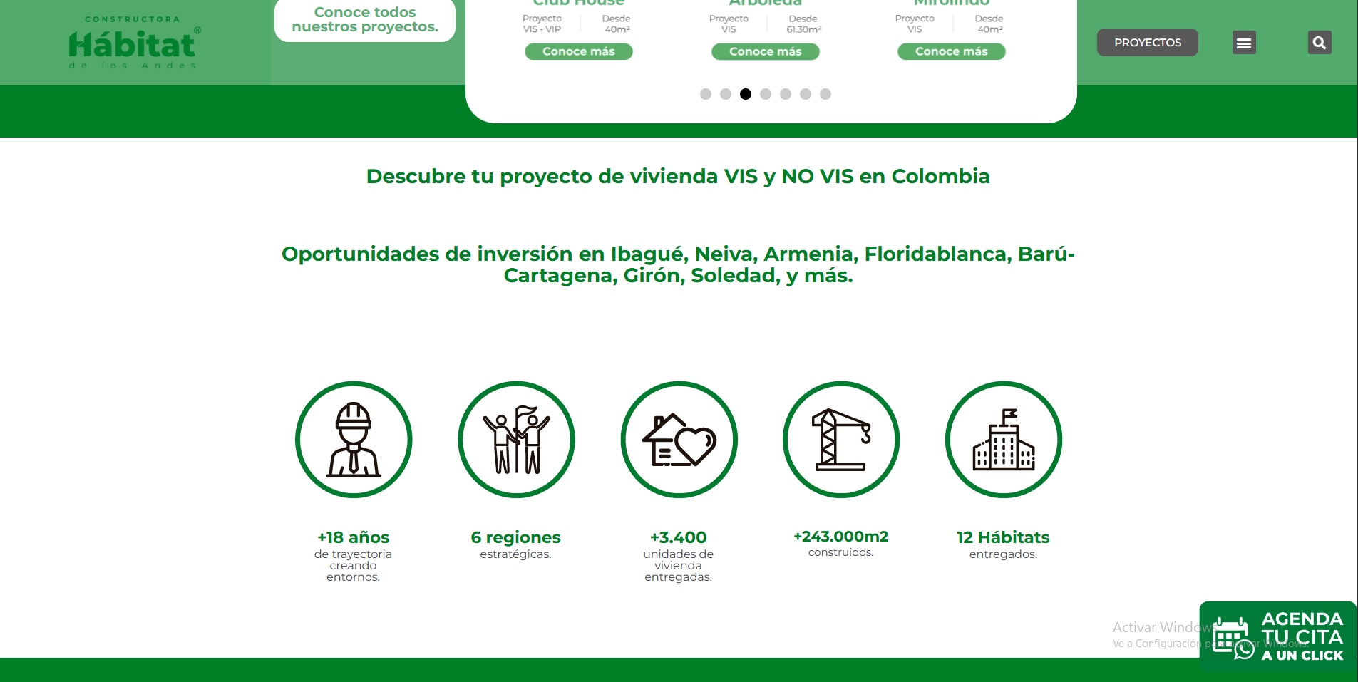 Diseño web Habitat de los Andes — inmobiliaria y construcción Colombia
